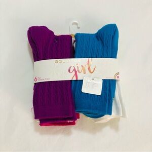 Gold Toe Girl Texture Crew Socks - Purple blue pink green white. M(9-31/2)